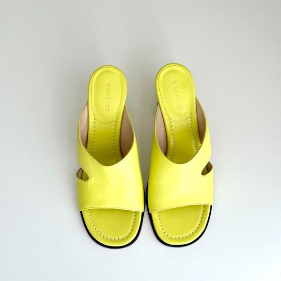 NEW WANDLER Leather Cut-Out Open Toe Mules in Lemon Lime Size 38 US 8 - Picture 3 of 13